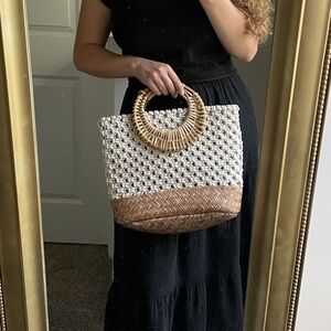 Soft Surroundings Cotton and Straw Summer Tote Bag Beach Bag Farmers Market Bag